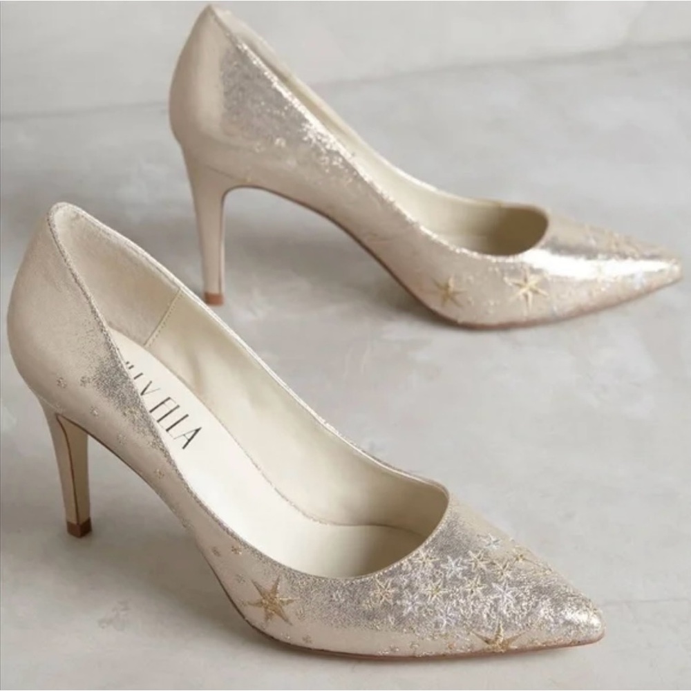 Anthropologie Gold Heels with Star Details